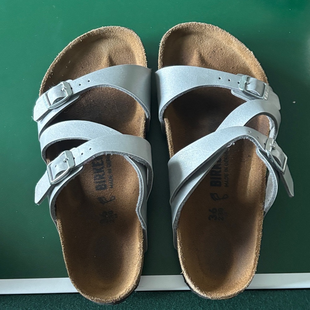 Birkenstock Metallic Silver Cross-Strap Sandals